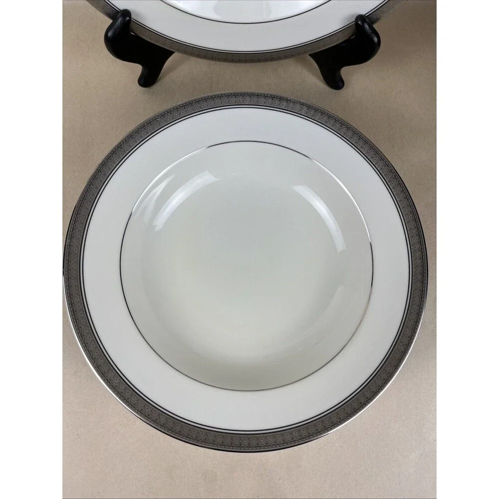 4pc Mikasa Palatial Platinum Rimmed Soup/Cereal Bowl L3235 8.5